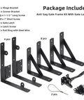 2 Sets Heavy Duty Anti Sag Gate Kit For Wooden Fence Gates With Triangular Corner Braces And Self Locking Gate Latch Rust Resistant Steel Construction