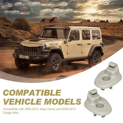 Jeep SUV in desert with 2 Pack Sun Visor Clips for Jeep Liberty and Dodge Nitro Car Interior Sunscreen Holder Hooks