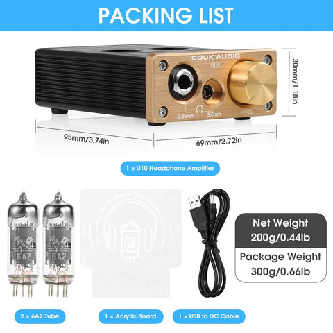 Dope U10 Mini Tube Headphone Amplifier For Home Audio HiFi Stereo Preamp With Dual 3 5mm And 6 35mm Jacks and accessories