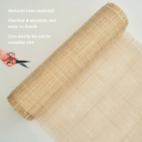 Top Shelf Natural Radio Weave Rattan Cane Webbing Roll 24 By 84 Inches, flexible and durable, ready to cut for DIY projects.
