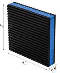 Eight Pack Beefy Rubber Anti Vibration Pads 4 Inch Square Seven Eighths Inch Thick black and blue pad with size dimensions
