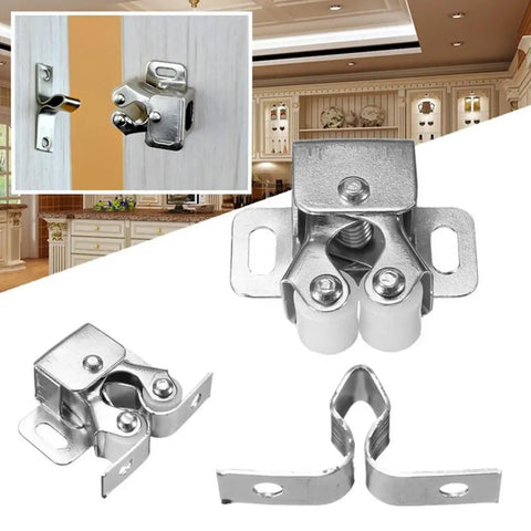 6 Self-Adjusting Double Roller Ball Door Catches Made From Durable Alloy Steel For Cabinets And Drawers To Keep Stuff Secure And Tight Without Any Gaps Or Loose Fits Around The House - close-up view.