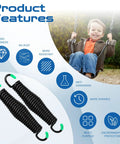 Beefy Heavy Duty Porch Swing Springs Two Pack 1300 Lb Capacity Rust Resistant Chrome Plated 304 Stainless Steel For Swing Hammock Hanging Chairs Indoor Outdoor Replacement Kit with product features and child on swing.