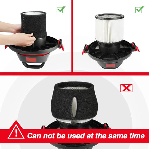 Foam Sleeve Filter Replacements For Most Wet Dry Vacuum Cleaners 5 Gallon And Up 5 Pack instruction guide with usage warnings
