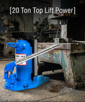 Tough As Nails Double Action Hydraulic Toe Jack delivers 20 ton top lift power with a low profile base in a workshop setting.