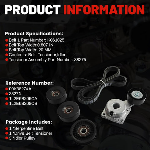 Premium Drive Belt Tensioner Idler Pulley Serpentine Kit For 05-10 Ford F150 And 09-14 Expedition With Big Block Engines To Fix Noisy Whining And Keep Your Ride Running Smooth Like New Without Any Dreadful Stops Or Screeching Sounds While Out On The. black serpentine belt kit with tensioner and idler pulleys, 20 mm width