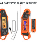 Dual Probe Instant Read Meat Thermometer For Oven And Grill With 2 Probes And Dual Temperature Display, battery compartment open