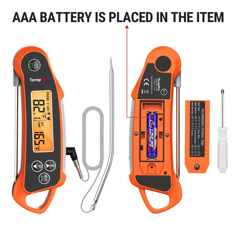 Dual Probe Instant Read Meat Thermometer For Oven And Grill With 2 Probes And Dual Temperature Display, battery compartment open