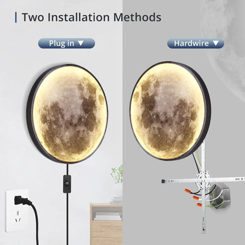 Dimmable Moon Wall Light 23 Inch With Remote Control Plug In Modern LED Wall Lamp 30W Black Night Light plug-in and hardwire mount.