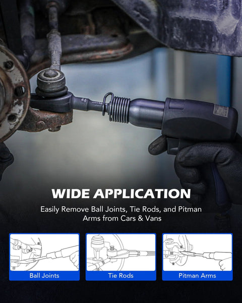 Orion Motor Tech pickle fork tool set, 5pc, steel, installed on car suspension for ball joints and tie rods