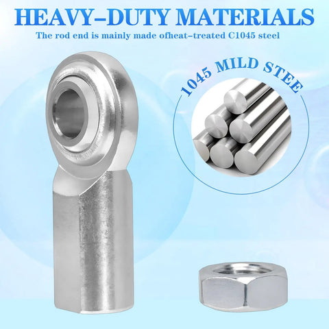 4 Pack Half Inch Rod End Bearings Heim Joints With Right Hand Female Thread And Half Inch Bore Lock Nut Bushing Assembly Self Aligning Design Built To Last Heavy Duty Low Noise Corrosion And Wear Resistant, C1045 steel