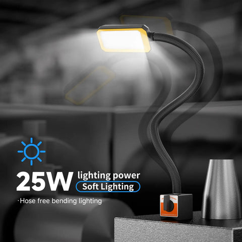 Hella Bright Led Machine Work Light With Rock Solid Magnetic Base And Flexible Gooseneck Shaft illuminates workspace with 25W power.