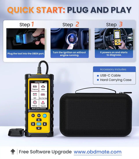 Quick start guide for OBD2 Scanner For ABS SRS And Transmission With Full OBDII Functions, clears fault codes, check engine light.