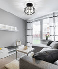 Black Crystal Flush Mount Ceiling Light with Modern Close to Ceiling Design in stylish living room setting