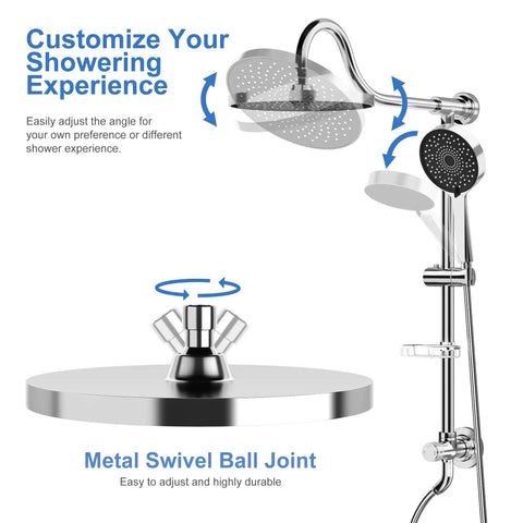9 Inch Rainfall Shower Head And Handheld Showerhead Combo With Slide Bar In Brushed Nickel, 3 Function Showerhead, Integrated Diverter