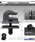 Beefy Workhorse 3/8 Inch Bolt On Tractor Bucket Grab Hook Grade 70 Forged Steel, 2 Pack With Backer Plate, product dimensions shown