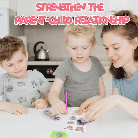 Family using Easy Diamond Art Kit With Tools For Beginners, DIY Sticker Craft For Adults, Fun Relaxing Project at home