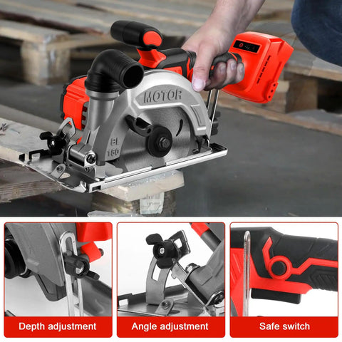 No Frills Hardcore Six Inch Cordless Circular Saw With Brushless Motor And 6200 Rpm Speed Smashes Wood Metal Tile Quick Reliable Match For Milwaukee M18 18v Batteries Tool Only Edition showing depth and angle adjustment features.