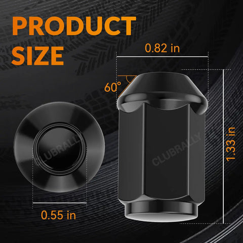Black Wheel Lug Nut Kit For EZGO And Club Car Golf Carts 1/2-20 Size 16 Pack Heavy Duty Lug Nuts Easy Install Not For Yamaha product dimensions