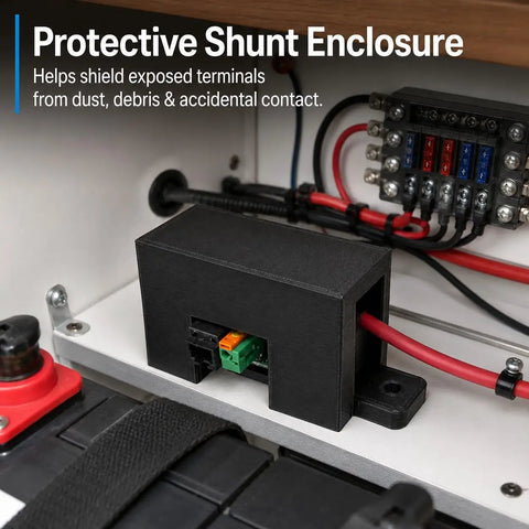 Tough As Nails Shunt Cover Compatible With Victron Bmv 700 710 712 Smart Screw Mount protective enclosure for RV battery terminals.
