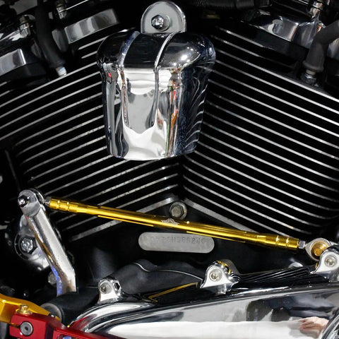 Gold CNC Aluminum Clutch Shift Linkage Rod For Harley Davidson FL Softail And Touring Models Adjustable Bolts 6061 T6 Anodized Finish Fits 86 And Up Ready To Install on engine