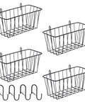 Four Pack Large Grid Wall Baskets With S Hooks For Garage Or Display Shelves Heavy Duty Black Metal Gridwall Organizer Bins Set