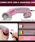 Shall 4V Cordless Electric Scissors With Safety Lock And Led Light showing USB-C charging port and indicator lights.
