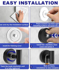 Installation steps for Suction Cup Hooks For Shower And Bathroom With Vacuum Lock Pro Seal Technology. Image shows six-step visual guide.