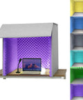 Rock Solid Soundproof Vocal Booth Portable Microphone Isolation Shield Desktop Acoustic Foam Coverage purple interior with laptop and mic