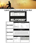 Labels on WELKFORDER Tongue Buckle Body Belt With Hip Pad And Dual Side D Rings For Personal Fall Arrest, Restraint, And Work Positioning