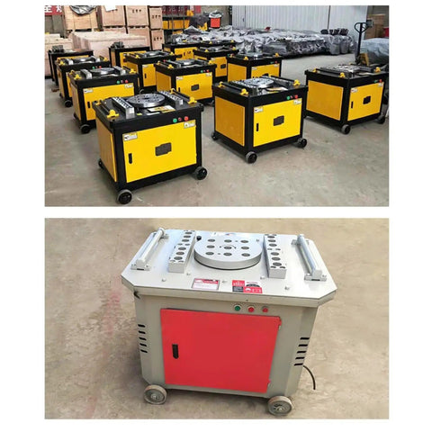 Heavy Duty Steel Rod Bending Machine Sleek Rebar Bender for Tight Jobsites, multiple units in a warehouse setting.