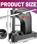 Pro Grade 3 Ton Manual Arbor Press Desktop Punch Press Machine For Stamping Riveting And Sheetmetal Shaping With Adjustable Frame and dimensions shown.