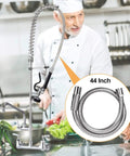 44 Inch Flexible Stainless Steel Pre Rinse Hose Replacement Kit For Commercial Kitchen Sink Faucets With Spray Valve