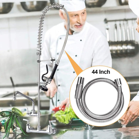 44 Inch Flexible Stainless Steel Pre Rinse Hose Replacement Kit For Commercial Kitchen Sink Faucets With Spray Valve