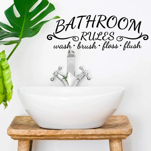 Two Pack Bathroom Wall Decals Peel And Stick Vinyl Quotes Soak Relax Enjoy Toilet Rules Decor For Home Shower And Laundry Rooms Black Wall Stickers Easy To Apply on white wall above sink