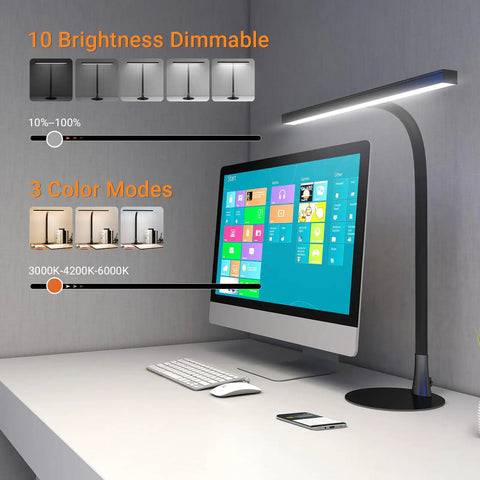 All In One Tall Flexible LED Desk Lamp With Gooseneck, 1000LM, 10W, 3 Color Modes And 30 Brightness Levels at work desk