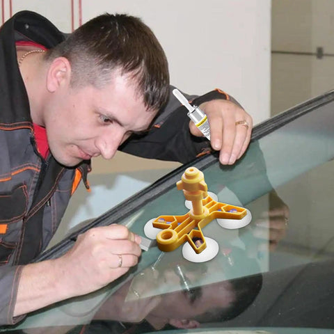 Person using Quick DIY Windshield Crack Repair Kit For Chips And Cracks Professional Glass Fixing Save Time On The Go Car Auto