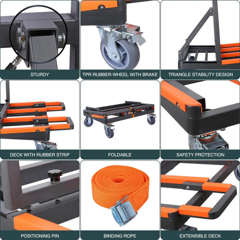 Image showing Super Heavy Duty Folding Panel Dolly And Glass Drywall Transport Cart with rubber wheels, foldable design, and safety features.
