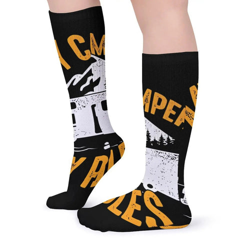 My Camper My Rules RV Camping Novelty Mid Calf Socks Pack Of 5 For Fatigue Relief And Leg Circulation featuring camper design