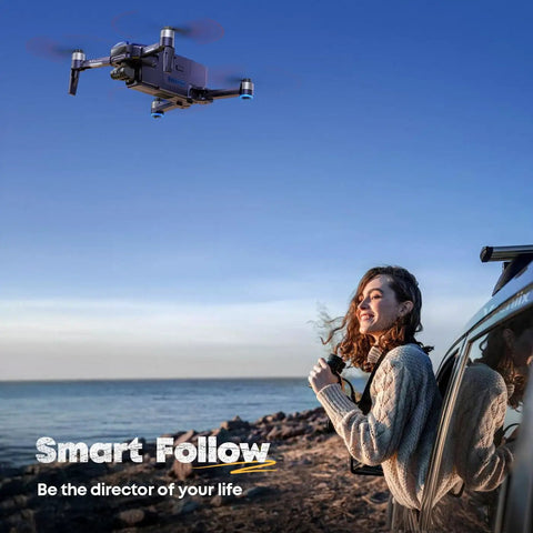 V11PRO RC2 Drone With 8K Camera And 3 Axis Gimbal flying over woman by coast