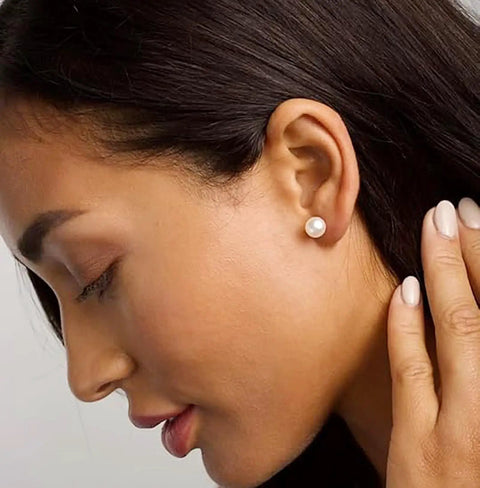 12 Pairs Hypoallergenic Pearl Stud Earrings Set For Women, Stainless Steel Posts, Multiple Sizes 5mm 6mm 8mm 10mm, Lightweight Comfort, White Composite Pearls, Everyday Go-To Jewelry, worn on ear