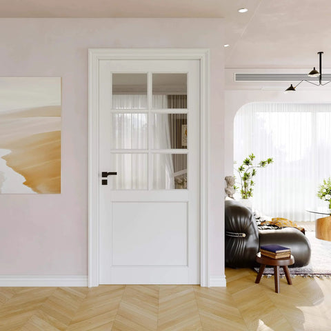 36 By 80 Inches Clear Glass Slab Interior Door With Six Lite Look For Living Room Pantry Laundry Closet Pre Finished Paintable
