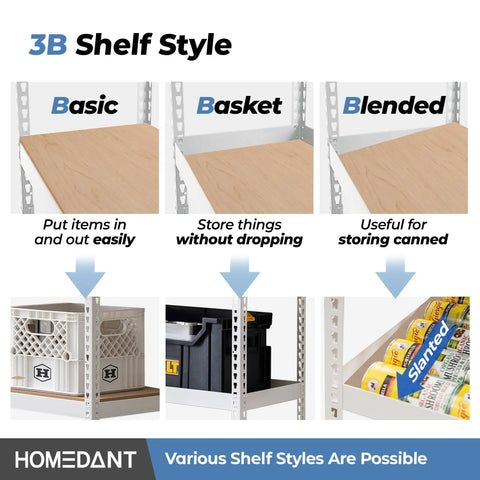 White 28 Inch Wide 5 Tier Metal Garage Shelving Unit With Boltless Tool Free Assembly In Minutes Fully Adjustable Shelves To Fit Totes Heavy Duty Storage Rack For Home Workshop, 3B shelf styles