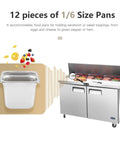 Heavy Duty 48 Inch Sandwich And Salad Prep Table Refrigerator With Stainless Steel Chassis 13.4 Cubic Foot Storage with 1/6 size food pans.