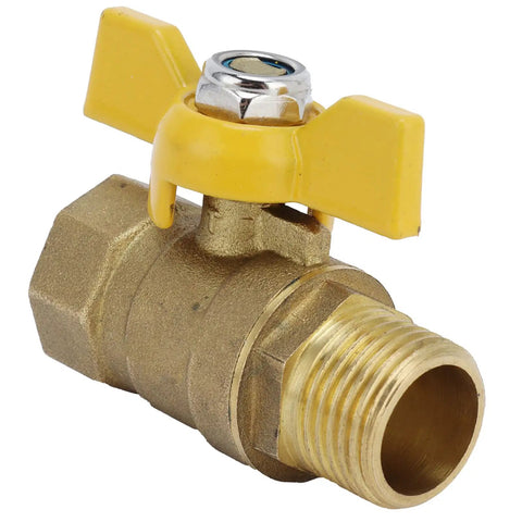 Heavy Duty Brass G1/2 Male Thread Ball Valve To Gas Shut Off Control with yellow handle for easy operation.