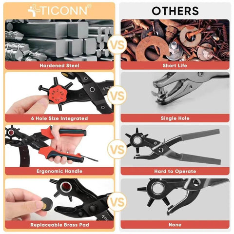 Comparison chart of Beefy Heavy Duty Leather Hole Punch Tool Set With Multi Size Punches and other tools, highlighting features.