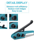 Heavy Duty Strapping Tensioner Sealer And Cutter Kit For One Half To Three Quarters Inch Polyester Polypropylene Straps Lake Blue Manual Packing Tools Set Built Tough For Pro Grade Wrapping, lake blue tensioner with cutter detail