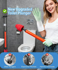 High Pressure Air Toilet Plunger With Flexible Drain Snake For Blasting Through Stubborn Bathroom And Kitchen Clogs in a modern bathroom.