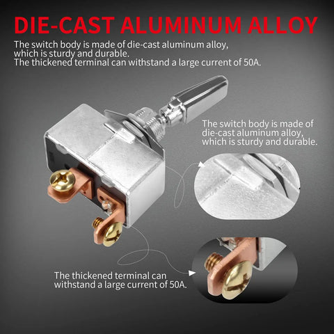 Beefy Heavy Duty 50 Amp 12V Rocker Toggle Switch SPST Two Pin Metal Chrome Plated Terminal For Automotive Electrical Use On Off Switch Durable Chrome Plated Housing Pack Of 2 die-cast aluminum alloy