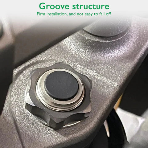 Close-up of 4 Pieces Rubber Plugs For Round Holes One And Three Quarters Inch Black Snap In Locking Hole Plugs installed in machinery.